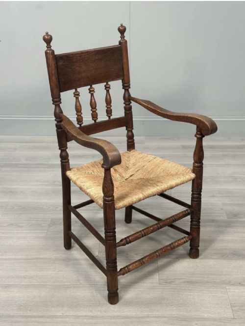 SET OF 6 ANTIQUE OAK RUSHED COUNTRY DINING CHAIRS - ADDITIONAL PHOTO 9