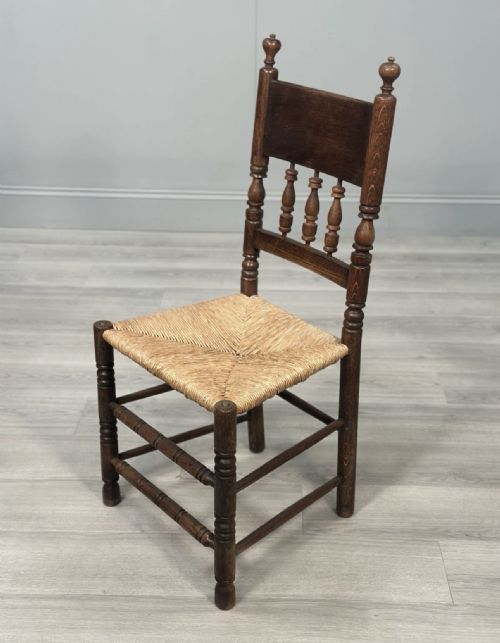 SET OF 6 ANTIQUE OAK RUSHED COUNTRY DINING CHAIRS - ADDITIONAL PHOTO 11