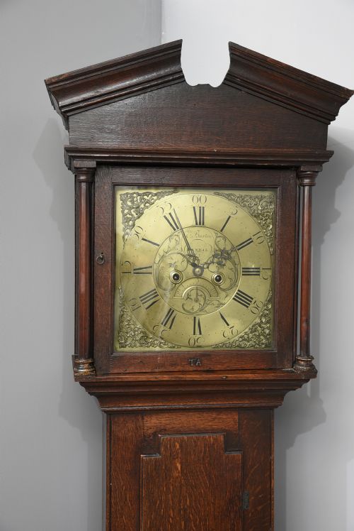fig 1. 18th century oak grandfather clock E Burton Kendal 
