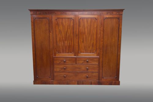 Large Georgian Mahogany Four Door Wardrobe