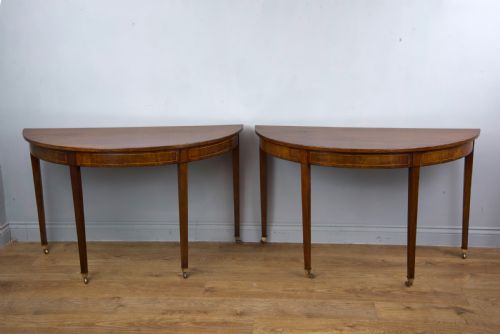 Pair of Antique Georgian Mahogany Demi Lune Console Tables