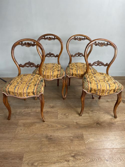 Set of Four Victorian Walnut Balloon Back Dining Chairs