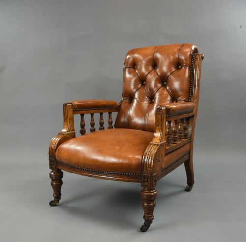 Antique Victorian Leather Library Chair