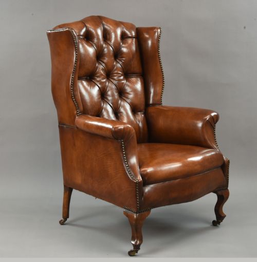 Fine Antique Leather Wing Chair