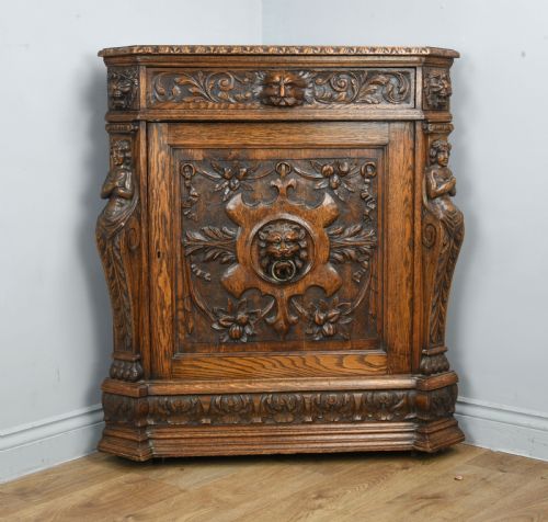 Victorian Carved Oak Green Man Corner Cupboard
