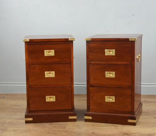 Antique Pair of Mahogany Military Bedside Chests of Drawers
