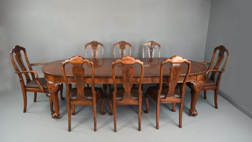 Walnut Dining Table and Eight Chairs by S Hille & Co London