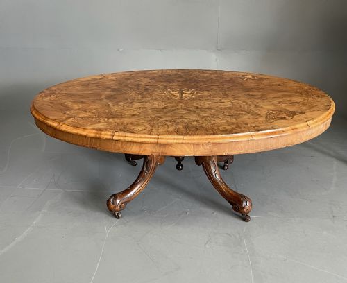 Victorian Burr Walnut Inlaid Oval Coffee Table