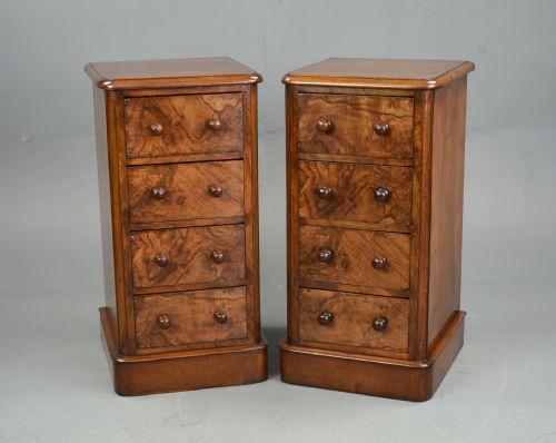 Pair of Victorian Bur Walnut Bedside Chests of Drawers