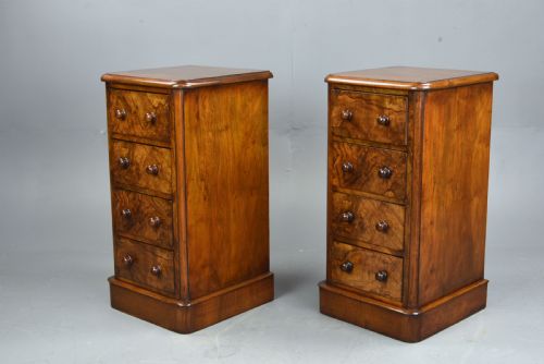 fig 1. pair of Victorian bur walnut bedside chests of drawers