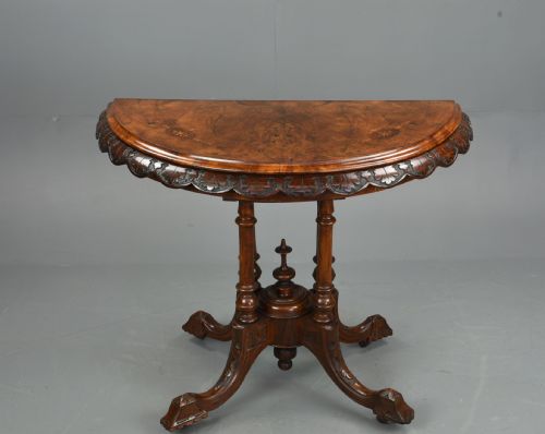 Victorian Burr Walnut Demi Lune Card Table