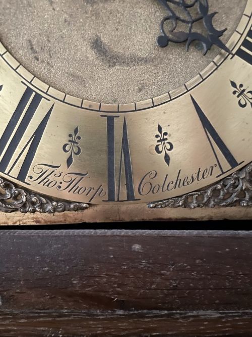 fig 2. 18th century oak grandfather clock Thos Thorp colchester circa 1740 