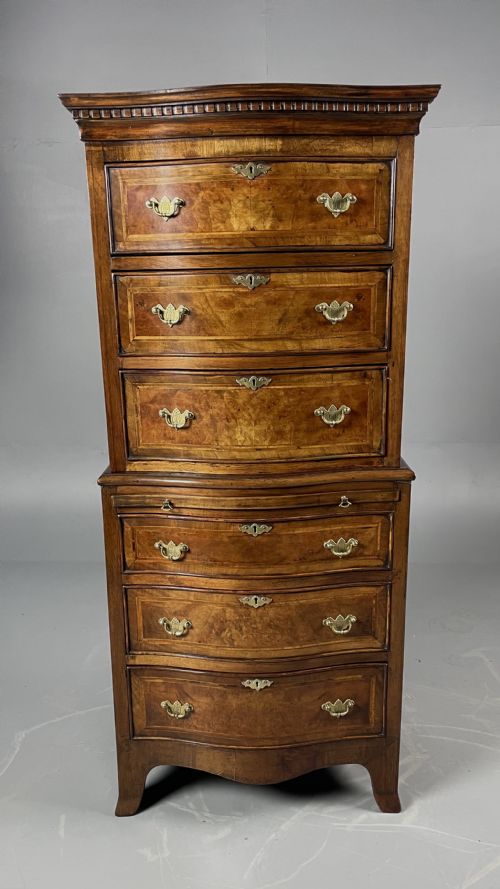 Antique Burr Walnut Serpentine Chest on Chest