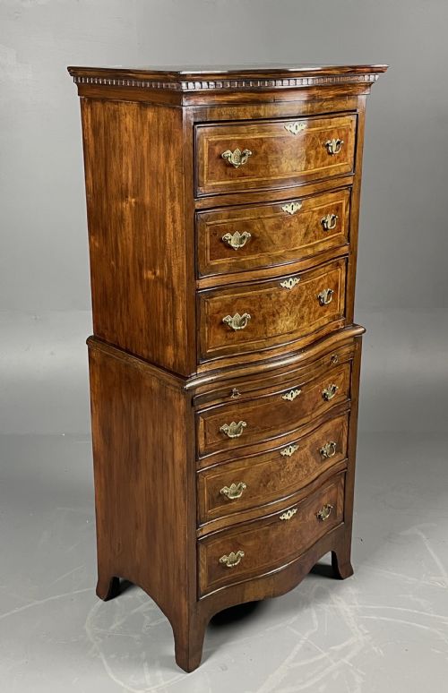 fig 1. antique burr walnut serpentine chest on chest