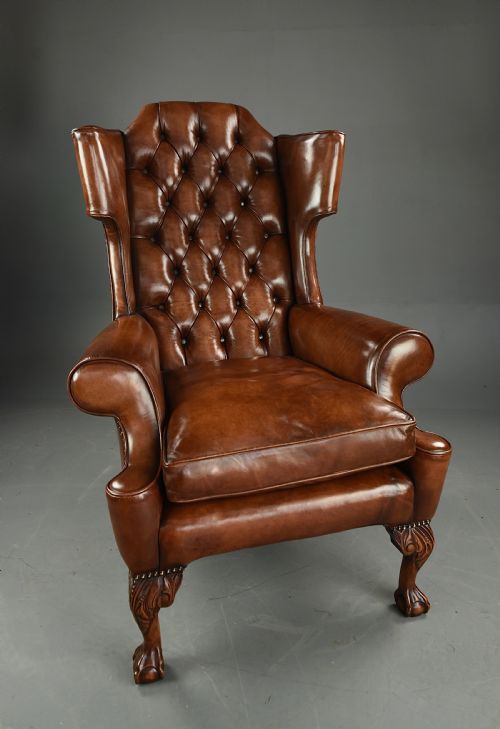 Leather Deep Buttoned Wing Chair