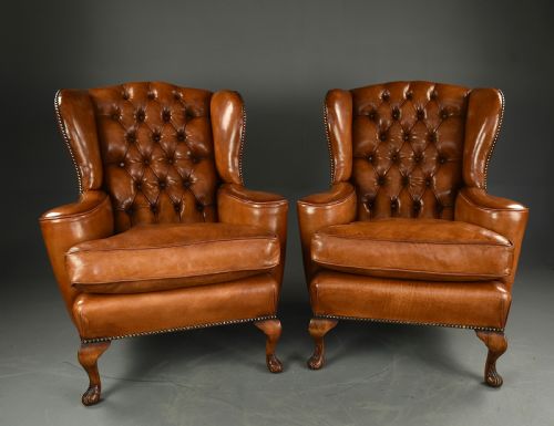 Pair of Leather Wing Chairs