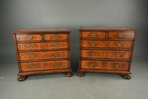 Matched Pair of Walnut and Oyster Chests of Drawers