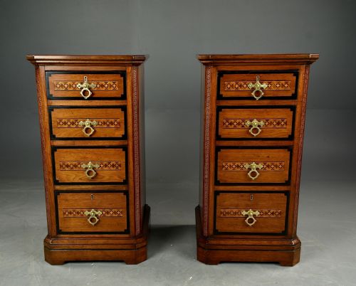 Antique Pair of Walnut Arts Crafts Bedside Chests of Drawers