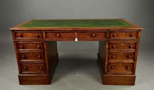 Antique Victorian Oak Pedestal Desk