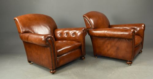 fig 1. pair of Edwardian leather club arm chairs