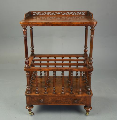 Victorian Burr Walnut Canterbury Whatnot