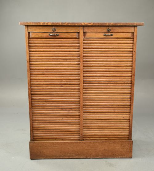 Oak Double Tambour Front File Cabinet