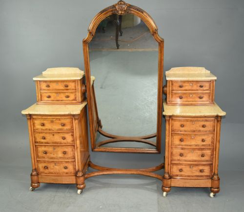 fig 1. Victorian satinwood pedestal dressing table and matching ottoman stool