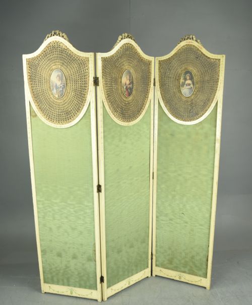 French Painted Three Fold Boudoir Screen