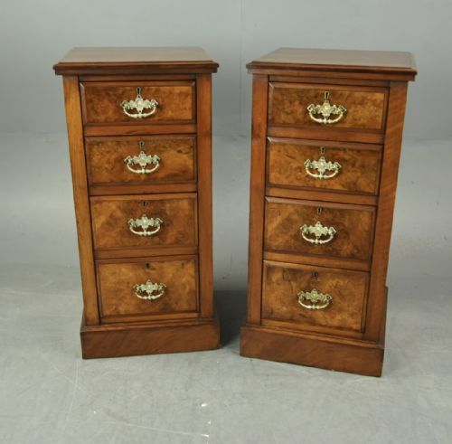 Pair of Victorian Burr Walnut Bedside Chests of Drawers
