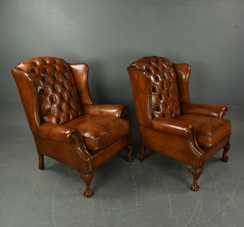 fig 1. Pair of leather wing chairs