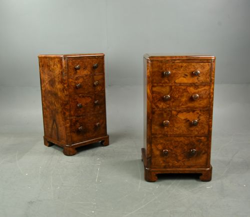 Pair of Victorian Burr Walnut Bedside Chests of Drawers