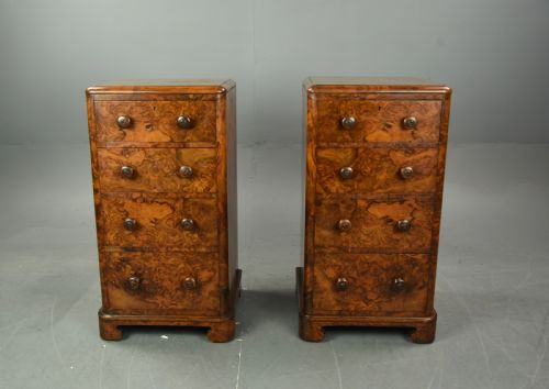 fig 1. Pair of Victorian burr walnut bedside chests of drawers