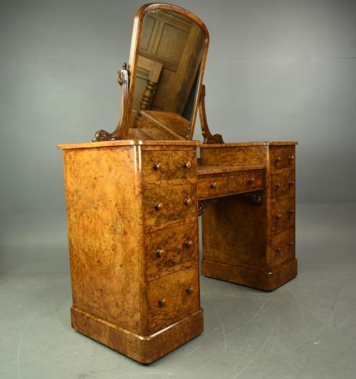 fig 1. Victorian burr walnut pedestal dressing table by Heals & son London 