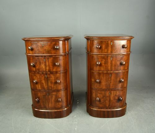 Pair of Victorian Bow Front Mahogany Bedside Chests of Drawers
