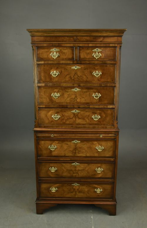 Walnut Tall Boy Chest on Chest