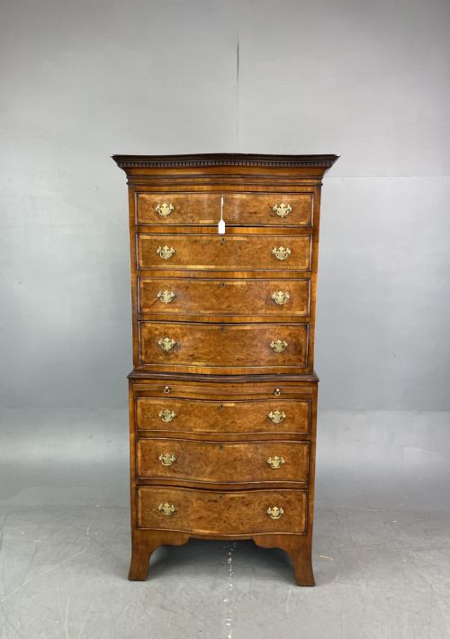 Serpentine Walnut Chest on Chest Tall Boy