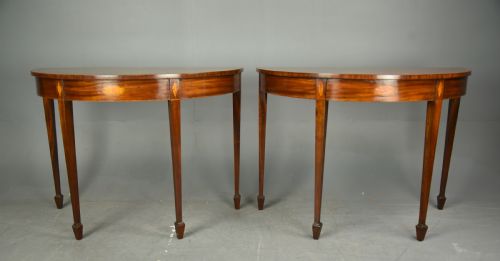 Pair of 19th Century Mahogany Demi Lune Console Tables
