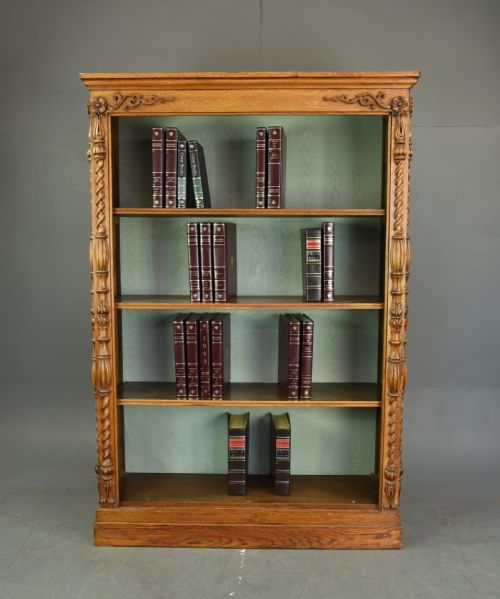 Victorian Carved Oak Open Bookcase