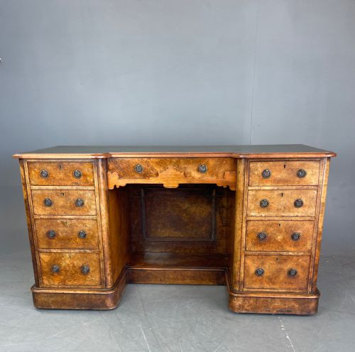 Victorian Burr Walnut Pedestal Desk