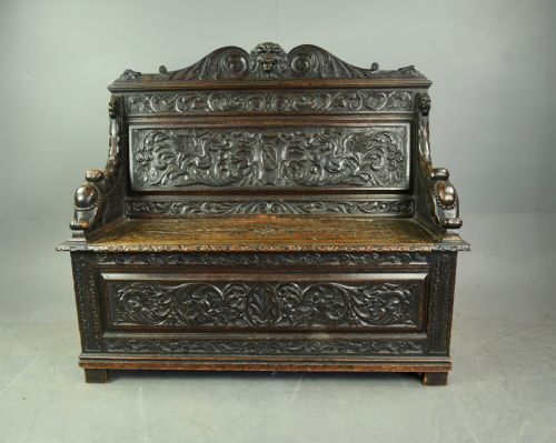 Carved Oak Hall Bench