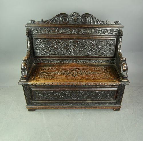 fig 1. Carved oak hall bench