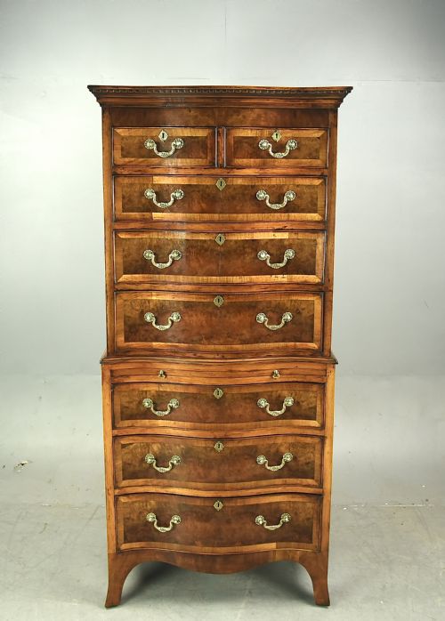 Walnut Serpentine Chest on Chest Tall Boy