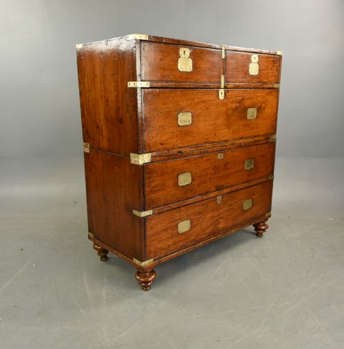 fig 1. antique mahogany campaign military chest of drawers