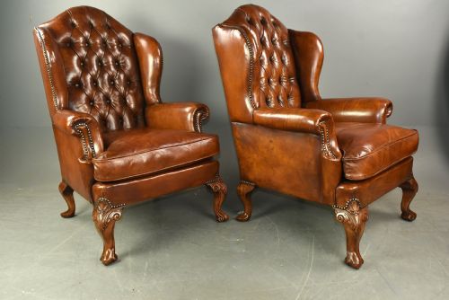 fig 1. Large pair of leather wing chairs