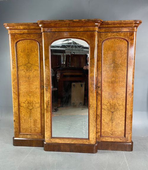 Victorian Walnut Breakfront Triple Wardrobe