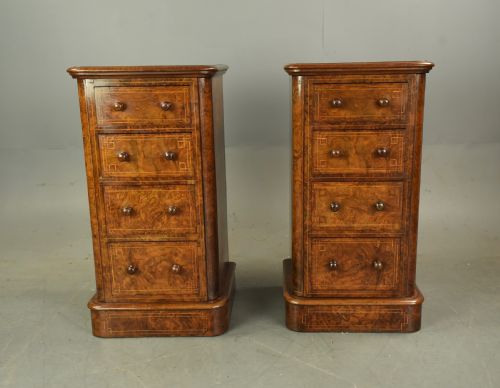 Pair of Victorian Burr Walnut Bedside Chests of Drawers
