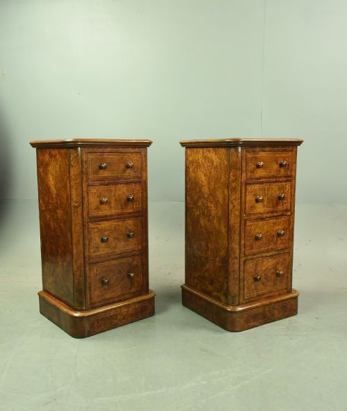 fig 1. Pair of Victorian burr walnut bedside chests of drawers