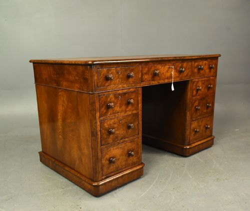 Victorian Burr Walnut Pedestal Desk
