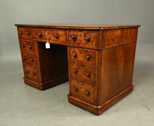 fig 1. Victorian burr walnut pedestal desk