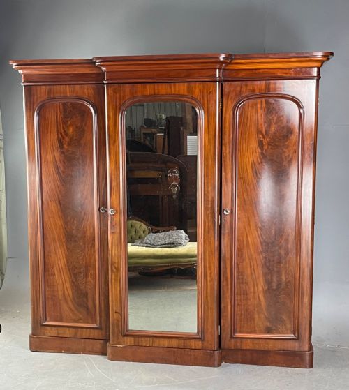 Victorian Mahogany Breakfront Triple Wardrobe